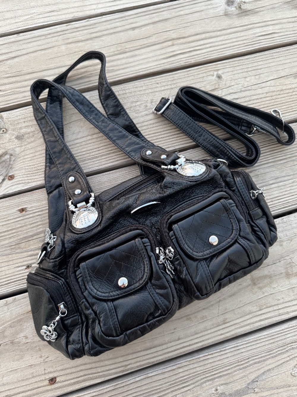 new black faux leather bag